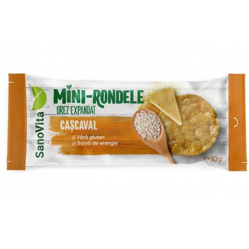 Mini-Rondele Orez Expandat SanoVita, cu Cascaval, 10 g