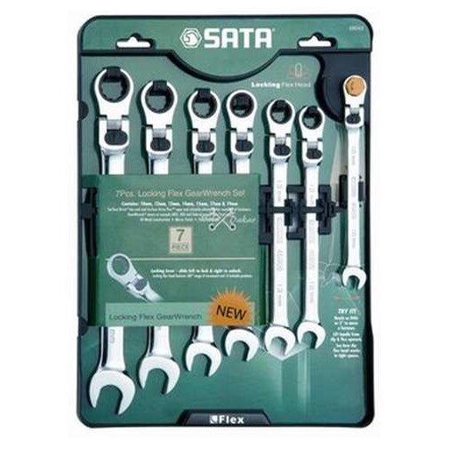 Set chei combinate, Sata, cu cliechet si cap flexibil, 7 piese, deschidere 10‑19 mm