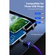 Кабел за бързо зареждане и трансфер на данни 3A Magnetic RiKbo® 3 в 1 Lightning, Type-C, Micro-USB завъртане 540 градуса, съвместим Iphone Samsung Huawei Oppo Xiaomi, дължина 2 метра, лилав