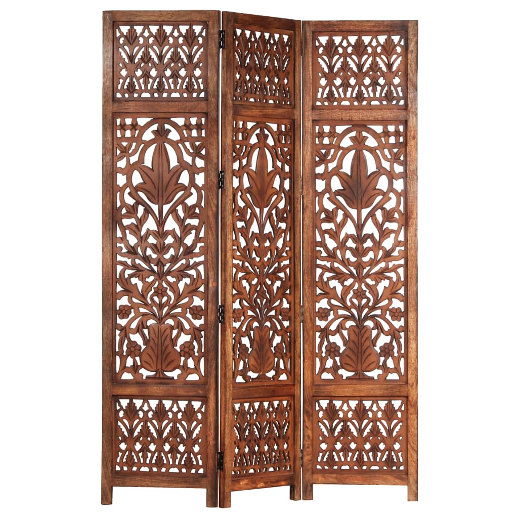 Paravan camera sculptat manual 3 panouri maro 120x165 cm mango 285334