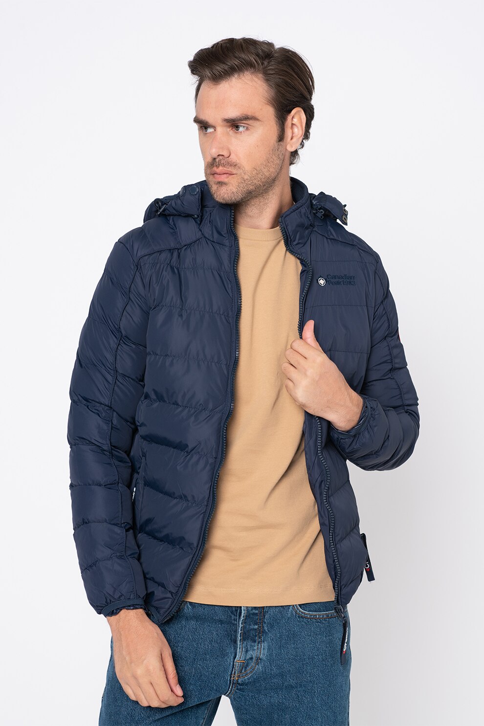 Canadian Peak, Geaca cu gluga, vatelina si aspect matlasat Boccano, Bleumarin