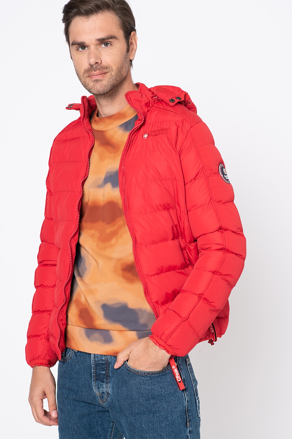Canadian Peak, Geaca cu gluga, vatelina si aspect matlasat Boccano, Rosu
