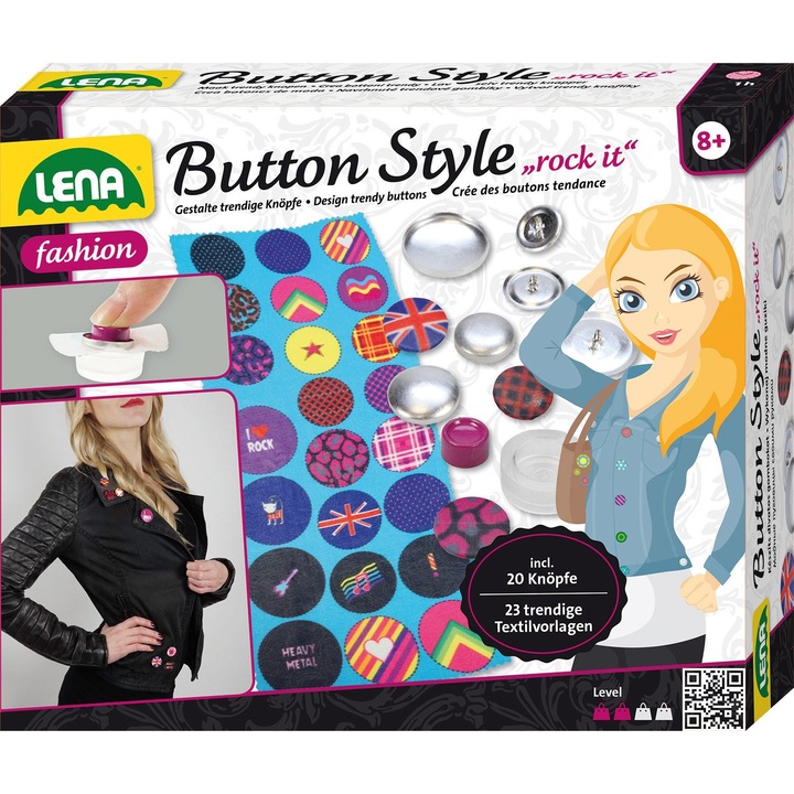 Креативен комплект за създаване на значки и копчета Lena, 20 значки с шарки