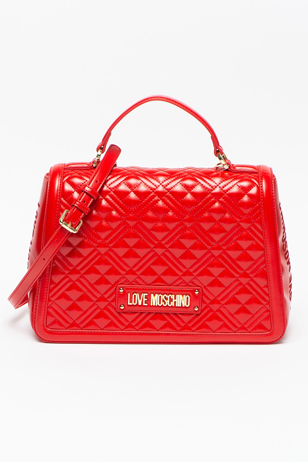 Love Moschino, Geanta matlasata de piele ecologica, cu bareta de umar, Rosu