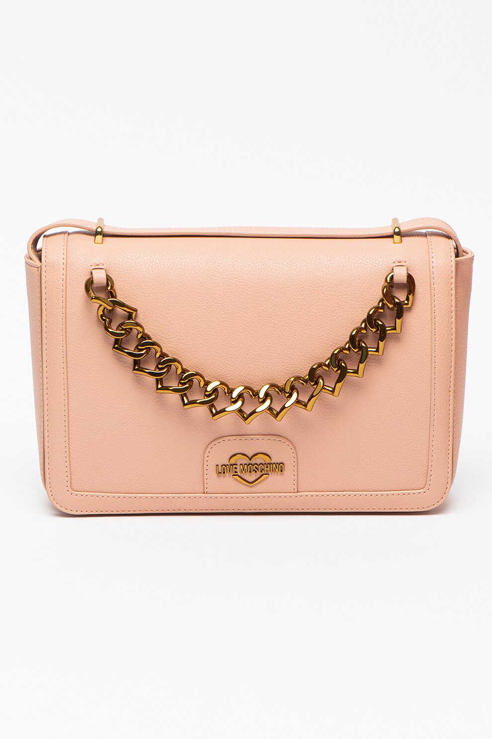 Love Moschino, Geanta de piele ecologica cu bareta de umar si clapa, Roz pastel