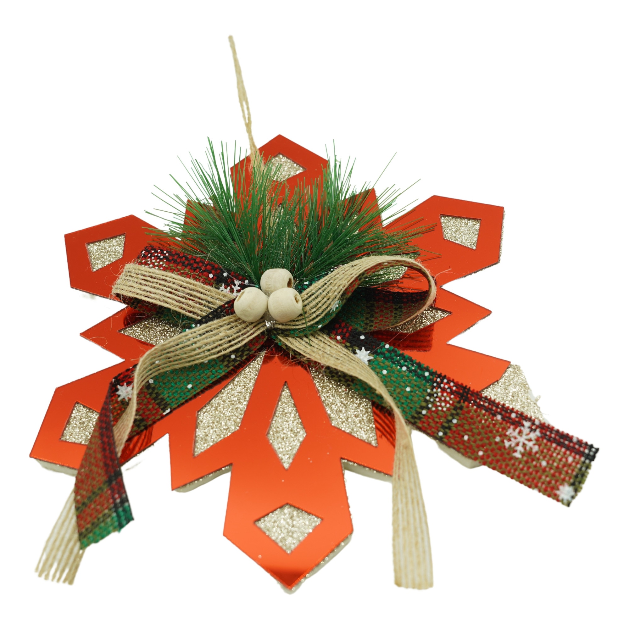 Ornament brad, Flippy, Fulg de nea, Rosu, Lucios, 15x15CM, Acril, Interior/ Exterior