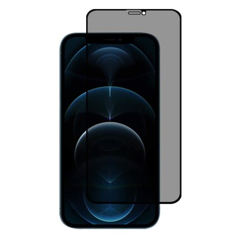 Folie sticla pentru iPhone 12 MINI, Privacy, 5D, securizata cu rama metalica, protectie ecran si margini curbate, Negru Folie sticla pentru iPhone 12 MINI, Privacy, 5D, securizata cu rama metalica, protectie ecran si margini curbate, Negru