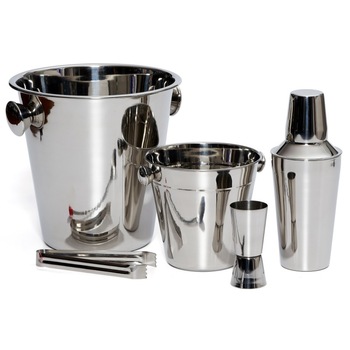 Set pentru cocktail, din inox, 5 piese, Shaker 500ml, Argintiu Set pentru cocktail, din inox, 5 piese, Shaker 500ml, Argintiu