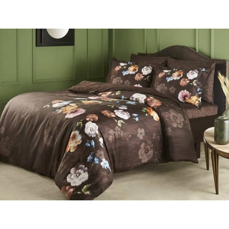 Set lenjerie pat dublu satin 6 piese,Tac, 240x260 cm, DELUX Digital Aosta Maro