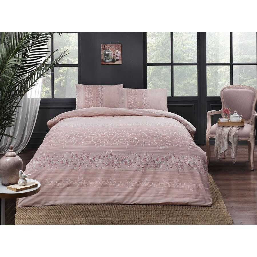 Lenjerie de pat 1 persoana,bumbac 100% ranforce, TAC, 3 piese, Leona Pembe (Roz)