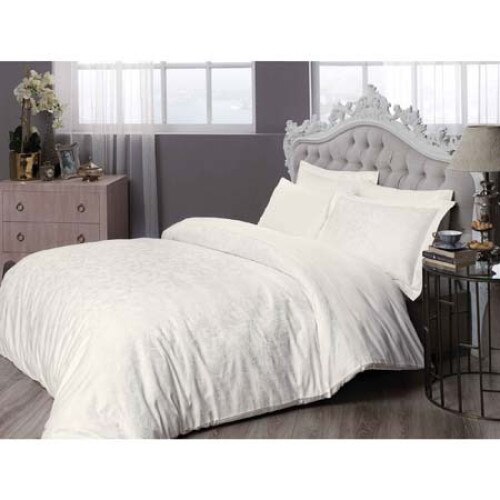 Set lenjerie pat dublu satin de lux,6 piese TAC, 240x260 cm, Jakar Brinkley Alb
