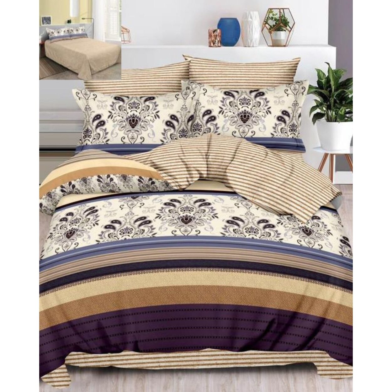 Set Lenjerie de Pat din Finet, 6 Piese, Pat 2 Persoane, Alma