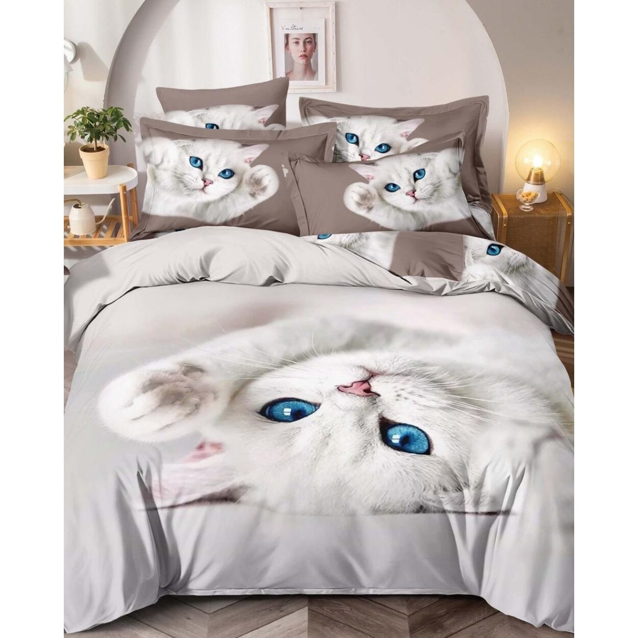 Lenjerie de Pat din Finet cu 2 Fete, 6 Piese, Pat 2 Persoane, Blue Eyes