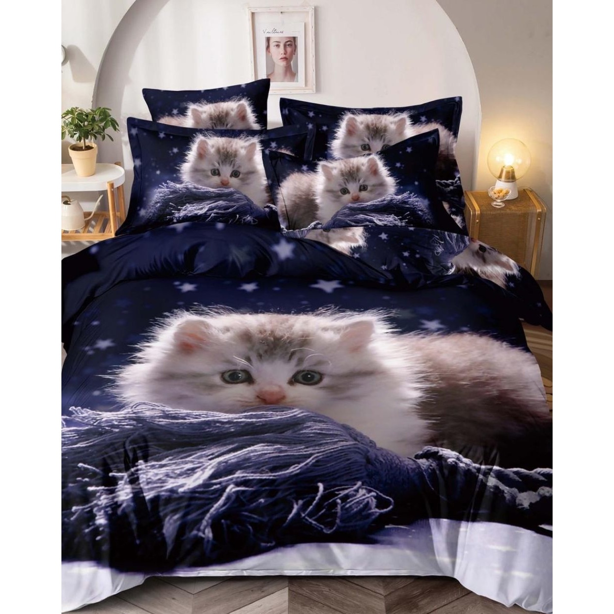 Lenjerie de Pat din Finet cu 2 Fete, 6 Piese, Pat 2 Persoane, Scared