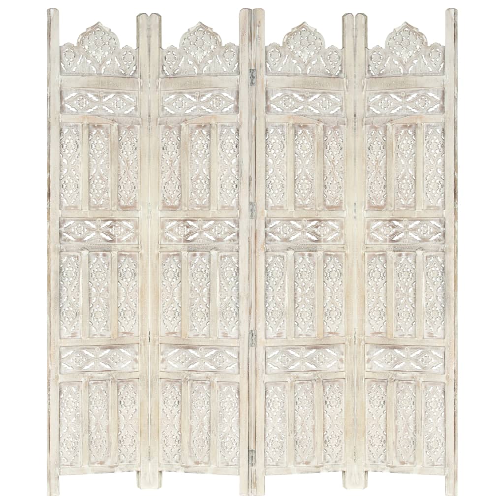 Paravan camera sculptat manual 4 panouri alb 160x165 cm mango 285319