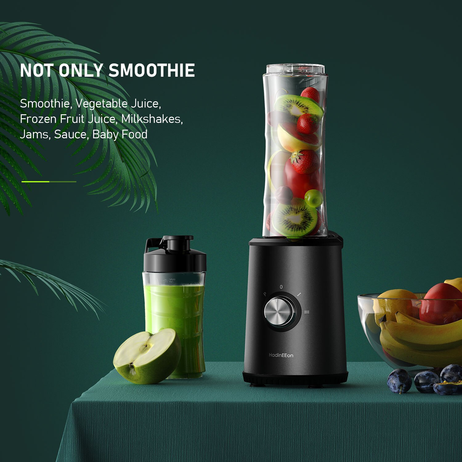 Blender Smoothie HadinEEon, 3 viteze, Fara BPA, 300W, Otel inoxidabil