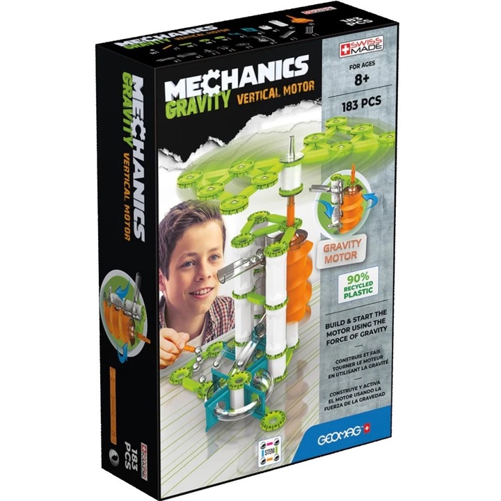 Магнитен конструктор, Geomag, Mechanics 764, Вертикален двигател, 183 части