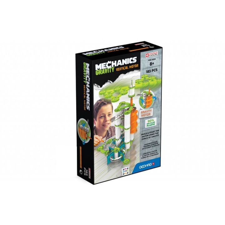 Set de constructie magnetic Geomag, Mechanics Gravity, Vertical Motor, 183 piese