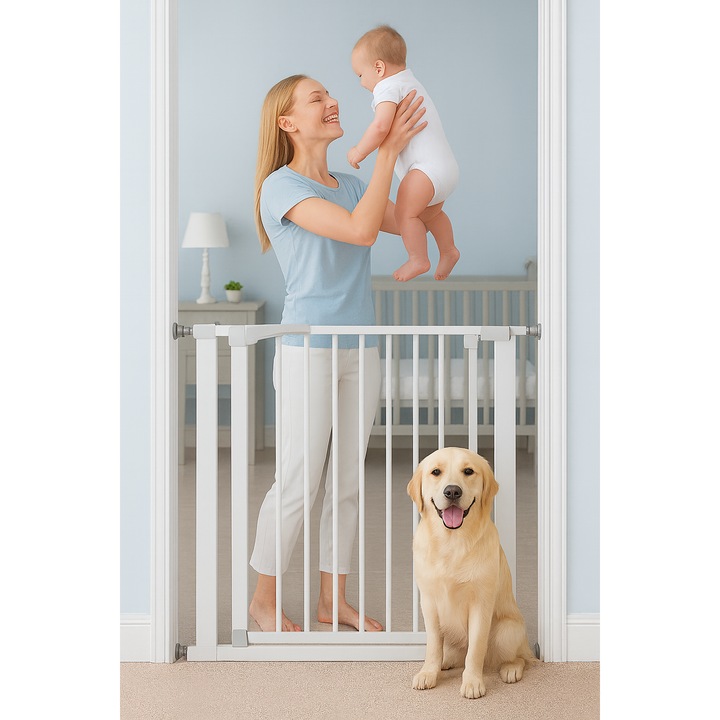 Poarta de Siguranta idealStore Safety Gate pentru Scari, dimensiuni ajustabile 75 - 85 cm, Fabricata din Otel, culoare Alb