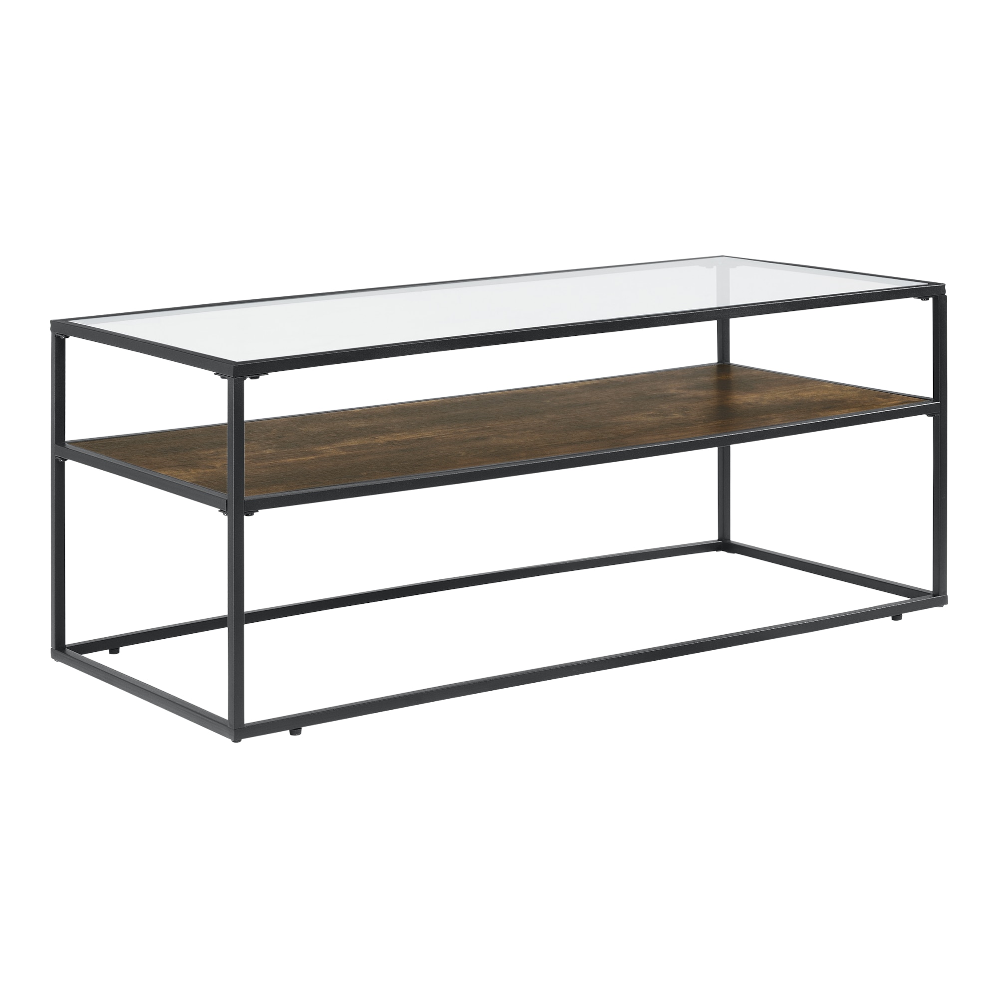 Masuta cafea, en.casa, Soderkoping, 45 x 110 x 50 cm, otel/PAL/sticla, negru/transparent/ maro