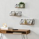 Set 3 bucati raft de perete, en.casa, Kolding, masuri diferite, metal/PAL, 10 Kg, negru/efect lemn nuanta inchisa, cu accesorii asamblare