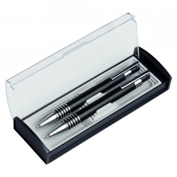 Set pix si creion mecanic cu etui transparent, pasta neagra, mina 07 Set pix si creion mecanic cu etui transparent, pasta neagra, mina 07