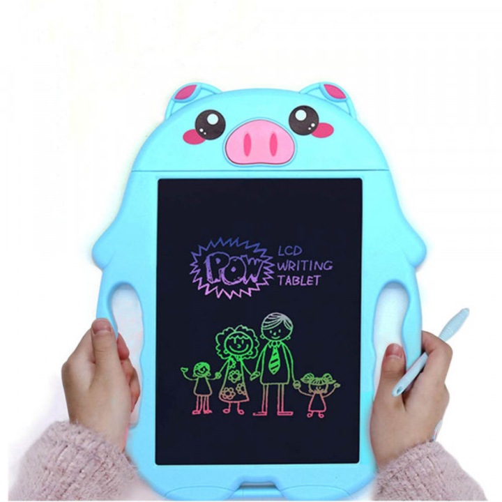 Детски цветен LCD таблет Прасенце, С 2бр. писалки, 27.5х19 см, Син