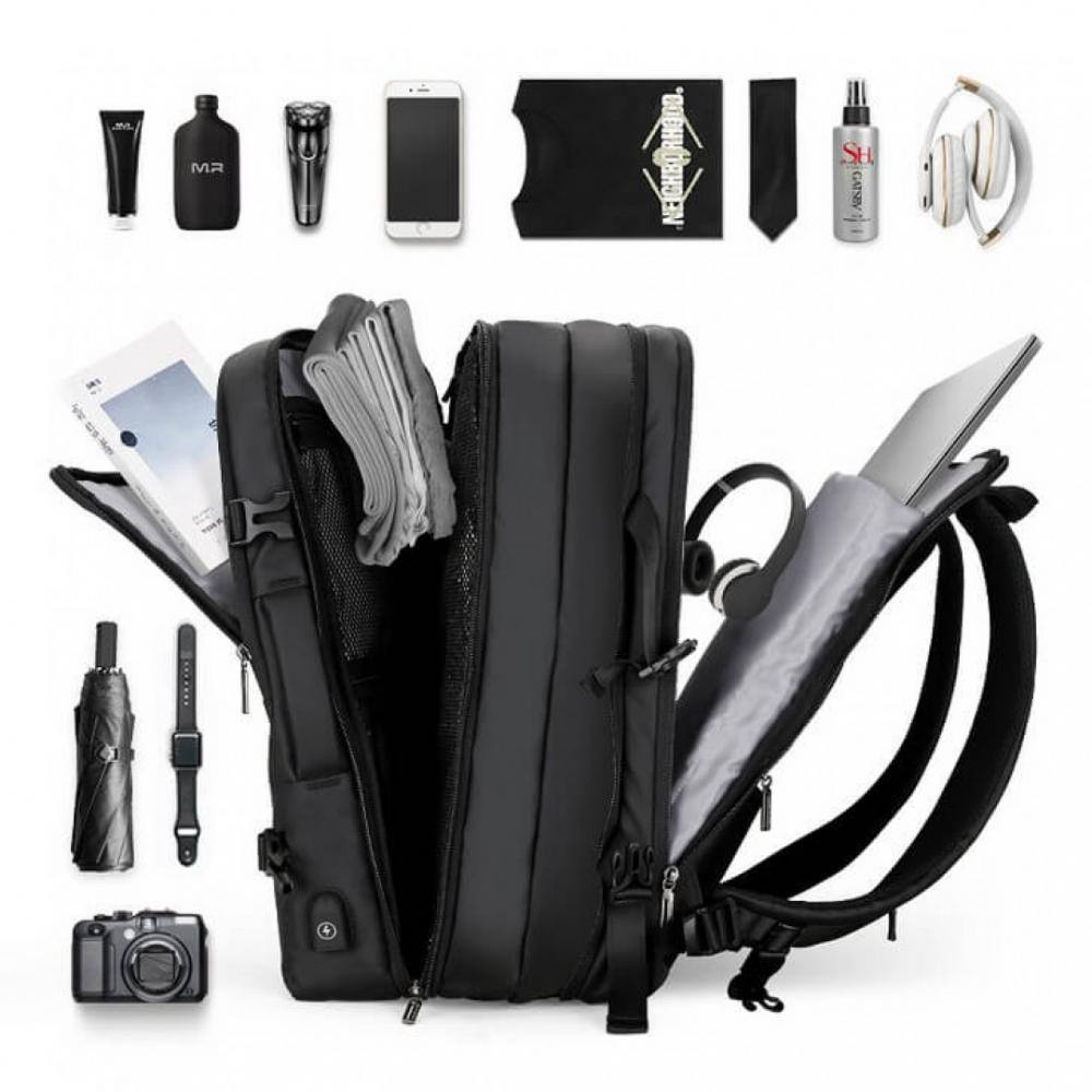 Rucsac/Ghiozdan Mark Ryden pentru laptop 17.3", 39L, calatorie, scoala sau servici, extensibil, port USB, full impermeabil, sistem antifurt, unisex, spatios, negru
