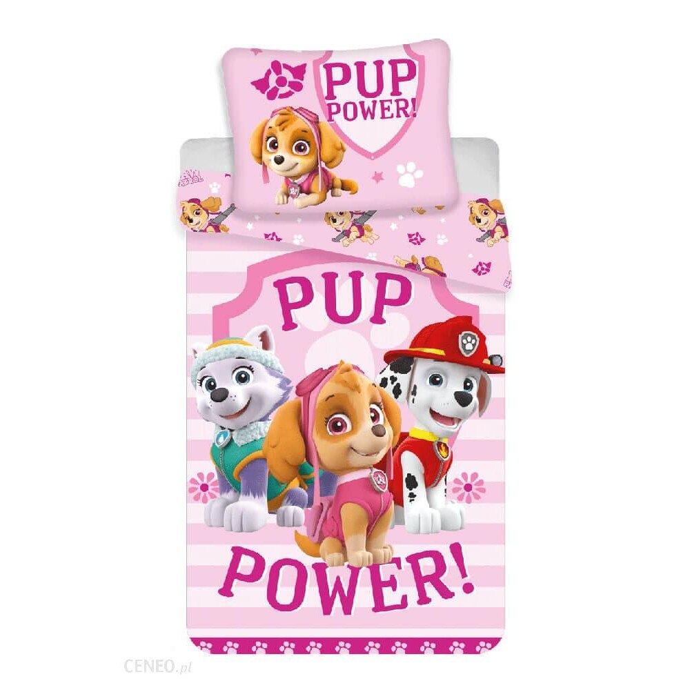 Lenjerii de pat copii, Paw Patrol, Pup Power 2 piese 100x135 cm, 40x60 cm Roz 100x135