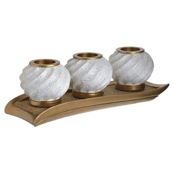 Set 3 suporturi de lumanari cu tava din rasina Golden White 32 x 12 cm Set 3 suporturi de lumanari cu tava din rasina Golden White 32 x 12 cm