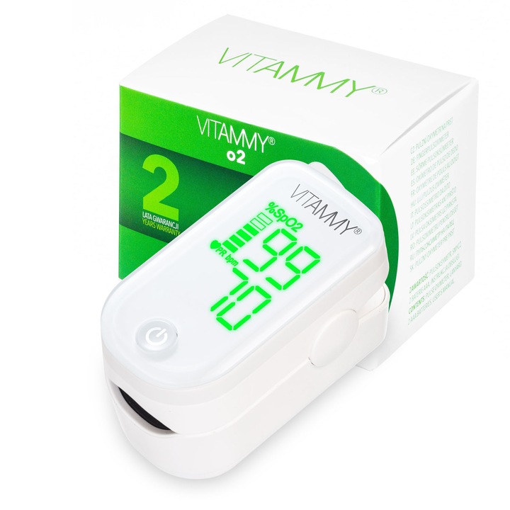 Пулсоксиметър Vitammy O2, Лесен за четене LED дисплей, уред за измерване на пулс и кислород в кръвта