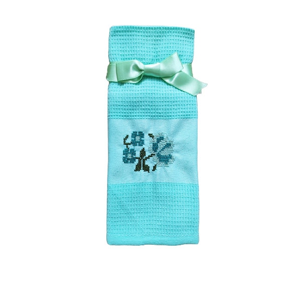 Prosop de bucatarie din bumbac, cu broderie si fundita, 70x45 cm