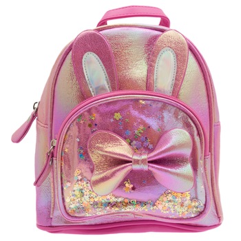 Rucsac pentru copii, Roz bonbon, model cu fundita si urechi, inaltime 20 cm - RUC234