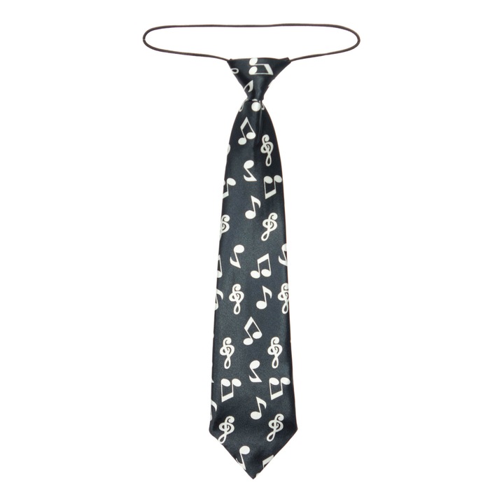 Gyerek nyakkendő, Boutiquecochet, Fekete fehér hangjegyekkel, szintetikus anyagból, 28 cm - CRV205