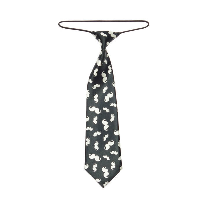 Gyerek nyakkendő, Buticcochet, Fekete fehér bajusszal, szintetikus anyagból, 28 cm - CRV218
