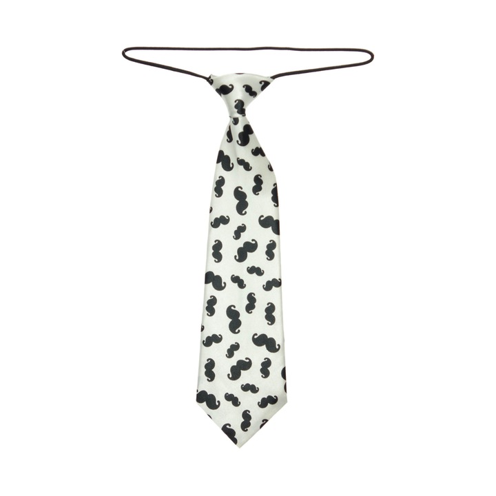 Gyerek nyakkendő, Buticcochet, Fehér fekete bajusszal, szintetikus anyagból, 28 cm - CRV219