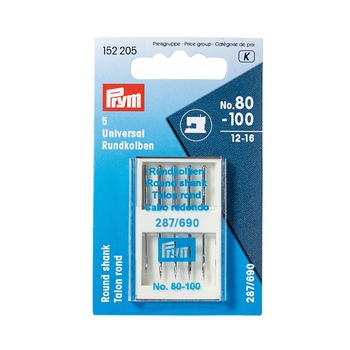 Set ace de cusut cu varf rotunjit, pentru masina casnica, 5 buc, finete 80-100, Prym Set ace de cusut cu varf rotunjit, pentru masina casnica, 5 buc, finete 80-100, Prym