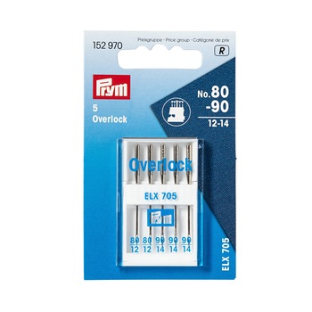 Set ace de cusut, pentru masini overlock si coverlock, 5 buc, finete 80-90, Prym Set ace de cusut, pentru masini overlock si coverlock, 5 buc, finete 80-90, Prym