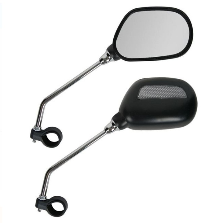 Set oglinzi de bicicleta cu banda reflectorizanta, Negru / Argintiu