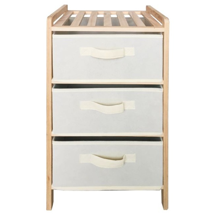 Raft din lemn, HERUM, cu 3 locuri, Alb / Bej, 32 x 25 x 75 cm