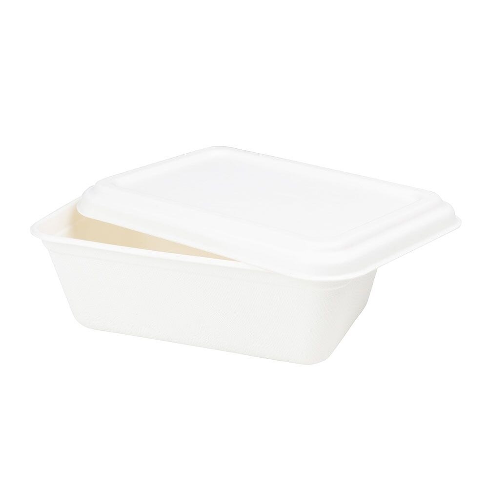 Set 50 caserole biodegradabile dreptunghiulare cu capac, trestie de zahar, 650 ml