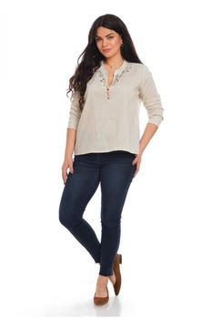 Camasa Dama din In cu Guler Tunica Simpla Crem Camasa Dama din In cu Guler Tunica Simpla Crem