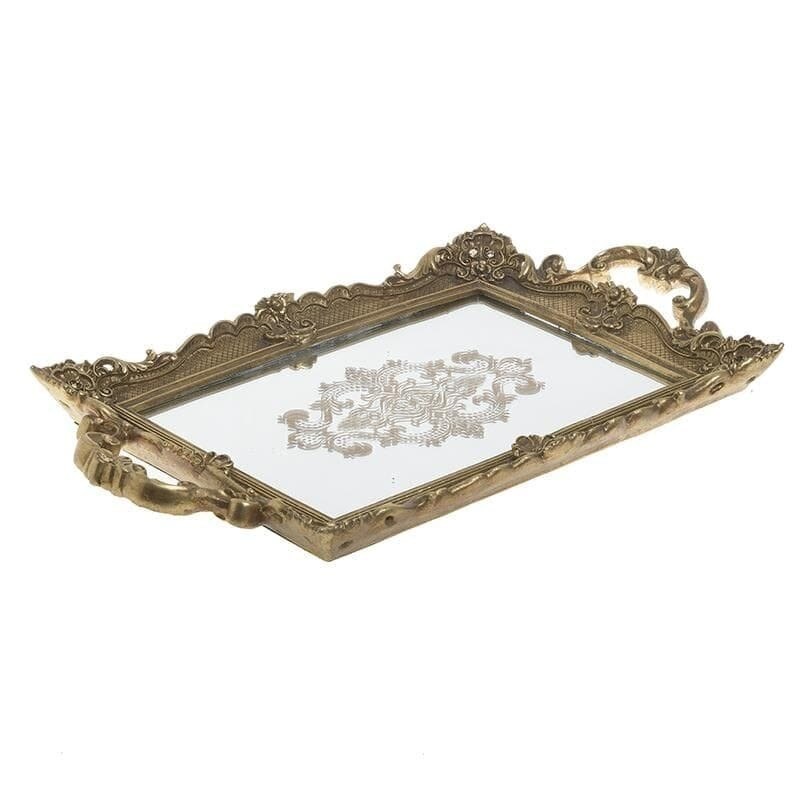 Tava cu oglinda din rasina Antique Gold 47 cm x 27 cm