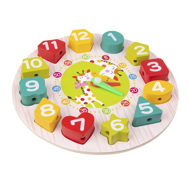 Ceas educativ din lemn, Zola®, cifre colorate, multicolor, 16.5x16.5x1.5 cm