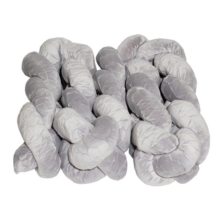 Protectie laterala patut bebe pentru copii, 200 cm lunga, Bumper impletit, Bumbac, Gri