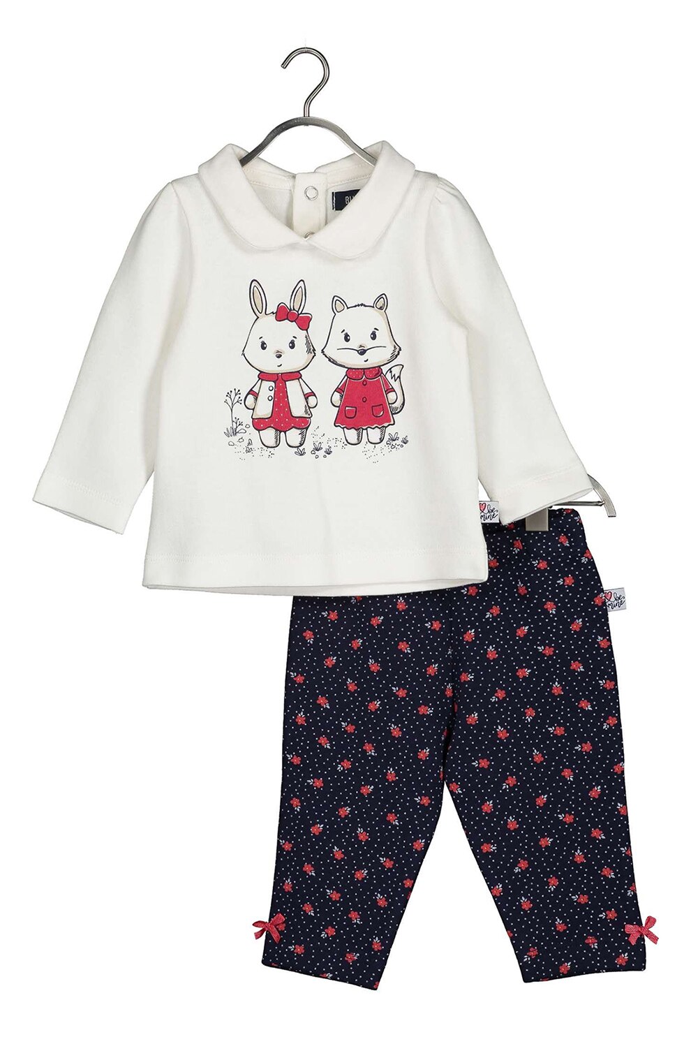 Blue Seven, Pijama cu imprimeu grafic, Alb/Bleumarin inchis