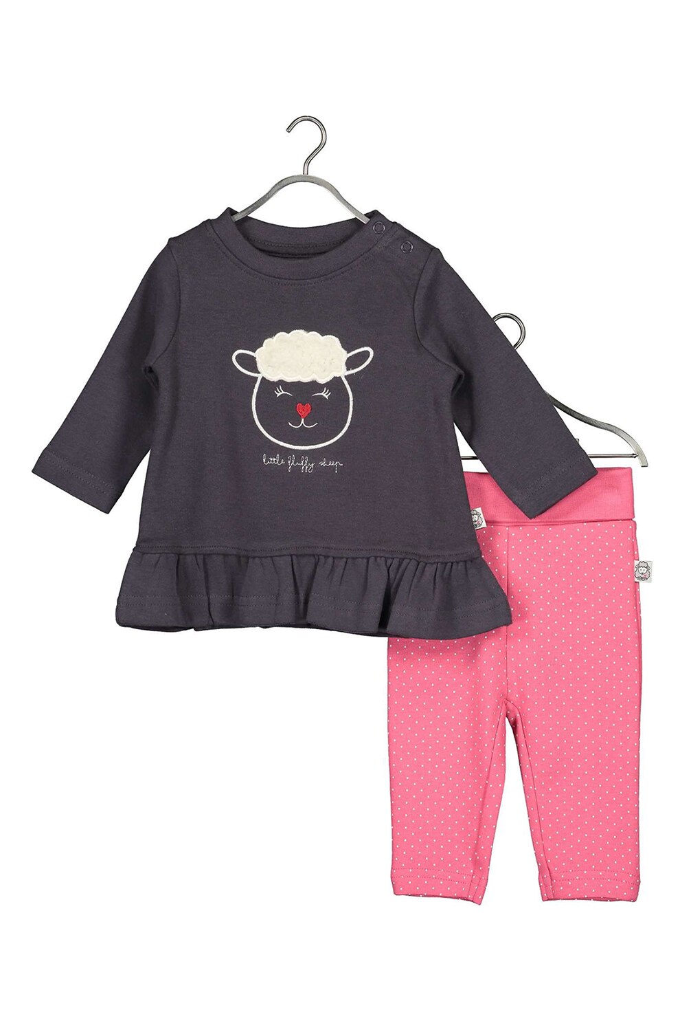 Blue Seven, Pijama cu pantaloni lungi si imprimeu grafic, Gri inchis/Roz