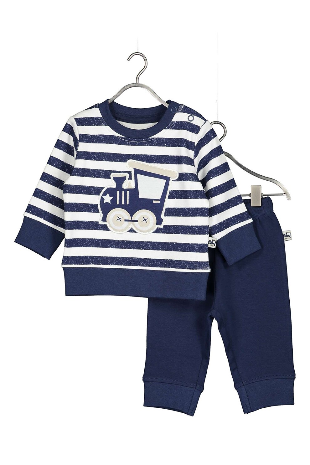 Blue Seven, Set de bluza cu dungi si pantaloni - 2 piese, bleumarin inchis, alb