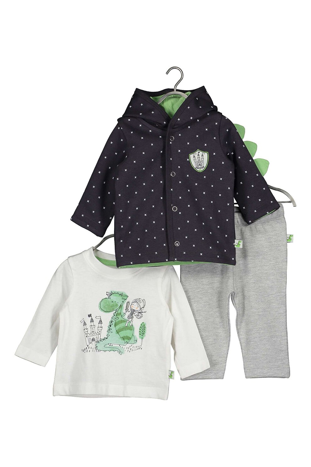 Blue Seven,Set de jacheta , bluza si pantaloni, alb, gri melange deschis, gri inchis