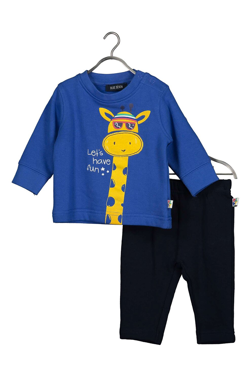 Blue Seven, Set de bluza cu imprimeu si pantaloni, Albastru inchis/negru/galben